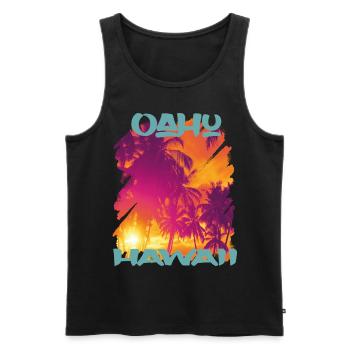 Retro Oahu Vacation Hawaii Palm Trees Beach Ocean - Men's Premium Organic Tank Top - black - Front - AI Model Male 178 light (178cm)