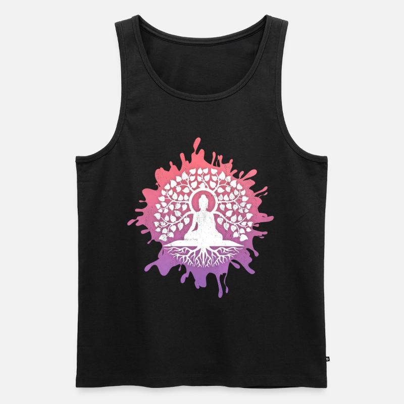 Yoga, Buddha mit Lebensbaum, Bodhi-Baum - Männer Premium Bio Tank Top - Schwarz