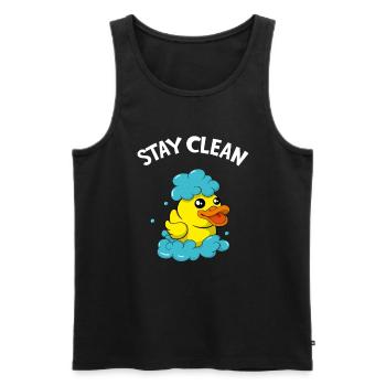 Soapmaker Stay Clean Funny Bath Duck - Men's Premium Organic Tank Top - black - Front - AI Model Male 178 light (178cm)