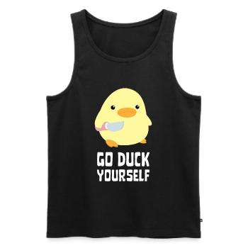 Go Duck Yourself - Canard au couteau Ente mit Messer - Débardeur bio Premium Homme - noir - Devant - Michal (187cm)
