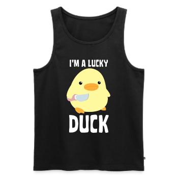 I’m A Lucky Duck - Canard au couteau Ente mit Messer - Débardeur bio Premium Homme - noir - Devant - Michal (187cm)