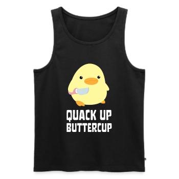 Quack Up Buttercup Duck avec couteau Ente mit Messer - Débardeur bio Premium Homme - noir - Devant - Michal (187cm)