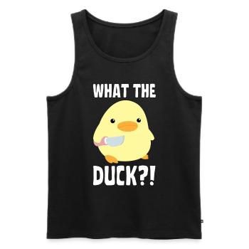 What The Duck? Duck with knife - Ente mit Messer - Männer Premium Bio Tank Top - Schwarz - Vorne - Michal (187cm)
