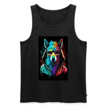 Lama Alpaca Sunglasses Hoodie Rainbow Colors - Men's Premium Organic Tank Top - black - Front - Michal (187cm)