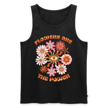 Vintage-1970 Retro 70s Groovy Flowers Saying - Men's Premium Organic Tank Top - black - Front - AI Model Male 178 light (178cm)