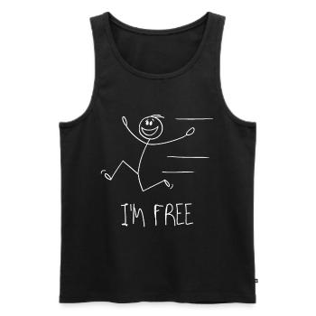 Drôle de figure de bâton disant que je suis libre libertés - Débardeur bio Premium Homme - noir - Devant - AI Model Male 178 light (178cm)
