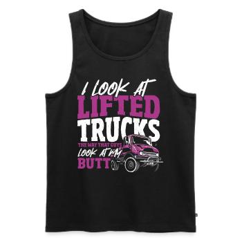 Je regarde les camions élévateurs de la façon dont les gars regardent - Débardeur bio Premium Homme - noir - Devant - Michal (187cm)