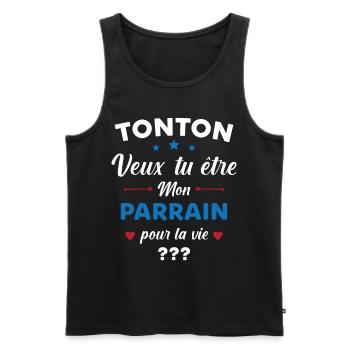 Tonton Veux tu être Mon Parrain Demande Futur Papa - Débardeur bio Premium Homme - noir - Devant - Michal (187cm)