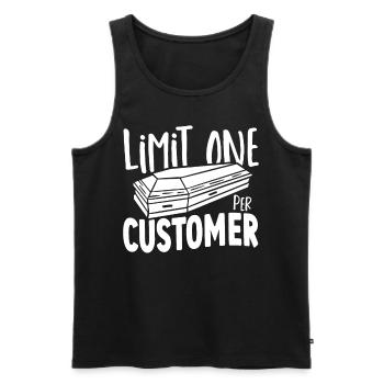 Limit One Per Customer Funeral Director Mortuary - Men's Premium Organic Tank Top - black - Front - AI Model Male 178 light (178cm)