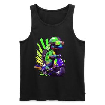 Lustige bunte Schildkröte auf einem Roller - Männer Premium Bio Tank Top - Schwarz - Vorne - AI Model Male 178 light (178cm)