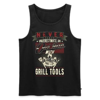 Ne sous-estimez jamais la pension des vieux grillons - Débardeur bio Premium Homme - noir - Devant - Michal (187cm)