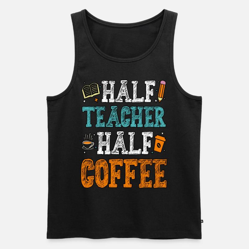 Halb Lehrer, halb Kaffee Kaffeelehrer - Männer Premium Bio Tank Top - Schwarz