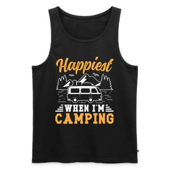 Le plus heureux quand je suis en camping - Débardeur bio Premium Homme - noir - Devant - Michal (187cm)