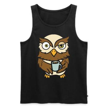 Owl Bird Owner Coffee Drinker - Men's Premium Organic Tank Top - black - Front - AI Model Male 178 light (178cm)