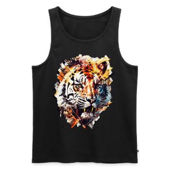 Polygonale abstrait géométrique Tiger Head - Débardeur bio Premium Homme - noir - Devant - AI Model Male 178 light (178cm)