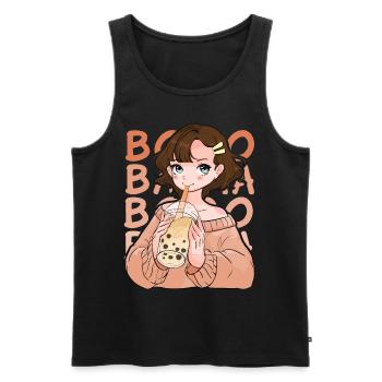Kawaii Anime Girl Bubble Tea Tapioca Balls Boba Mi - Men's Premium Organic Tank Top - black - Front - AI Model Male 178 light (178cm)