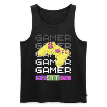 Gamer times Five with 80's vibe - Men's Premium Organic Tank Top - black - Front - AI Model Male 178 light (178cm)
