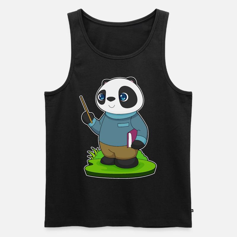 Panda Lehrer Pointer - Männer Premium Bio Tank Top - Schwarz