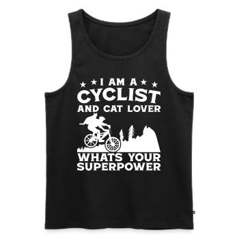 Superpuissance du cycliste et amoureux des chats - Débardeur bio Premium Homme - noir - Devant - Michal (187cm)