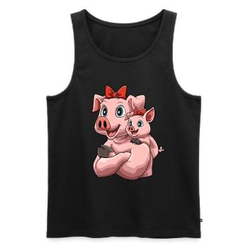 Niedliches Schwein mit seinem Schweinchen - Männer Premium Bio Tank Top - Schwarz - Vorne - Michal (187cm)