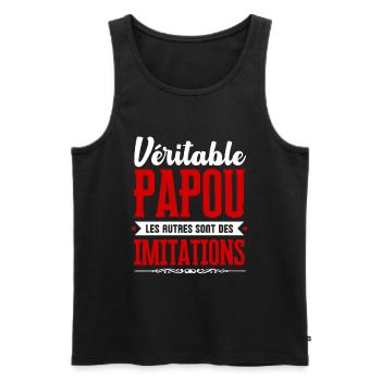 Véritable Papou les autres sont des imitations ! - Débardeur bio Premium Homme - noir - Devant - Michal (187cm)