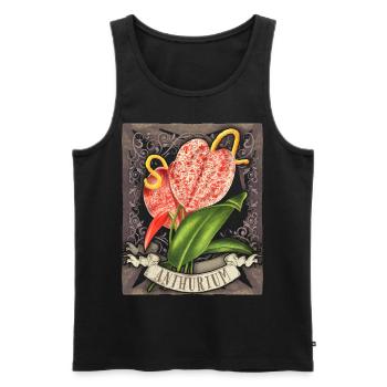 Anthurium vintage, illustration de fleurs botaniques - Débardeur bio Premium Homme - noir - Devant - AI Model Male 178 light (178cm)
