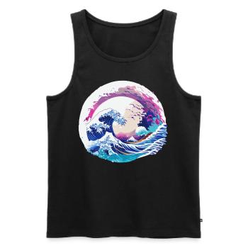 Great Wave Japanese Vaporwave Cherry Blossom - Men's Premium Organic Tank Top - black - Front - Michal (187cm)