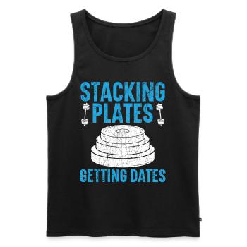 Stackin Plates Gettin Dates Haltérophilie Fitness - Débardeur bio Premium Homme - noir - Devant - AI Model Male 178 light (178cm)