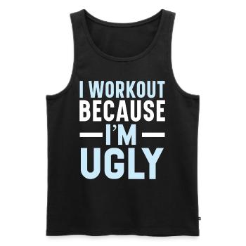 Je m’entraîne parce que je suis moche Trainer Gym F - Débardeur bio Premium Homme - noir - Devant - AI Model Male 178 light (178cm)