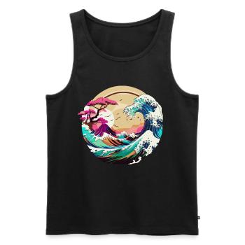 Great Wave Japanese Cherry Blossom Painting - Men's Premium Organic Tank Top - black - Front - Michal (187cm)