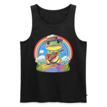 Kawaii Cottagecore Frog Playing Banjo Pastel Rainb - Männer Premium Bio Tank Top - Schwarz - Vorne - Michal (187cm)