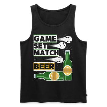 Tennis Quote Game Set Match, Beer Funny Quote - Débardeur bio Premium Homme - noir - Devant - AI Model Male 178 light (178cm)
