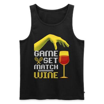 Jeu de tennis set match drôle de dicton avec du vin - Débardeur bio Premium Homme - noir - Devant - Michal (187cm)