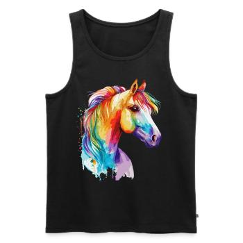 Aquarelle cheval poney coloré animal de compagnie amant des poneys - Débardeur bio Premium Homme - noir - Devant - AI Model Male 178 light (178cm)