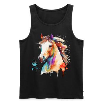 Aquarelle Équitation Coloré Pet Ponies Lover - Débardeur bio Premium Homme - noir - Devant - Michal (187cm)