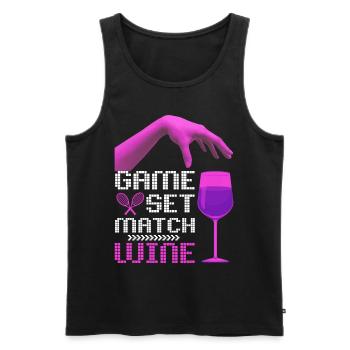 Tennis Quote Game Set Match, Wine Funny Quote - Débardeur bio Premium Homme - noir - Devant - Michal (187cm)