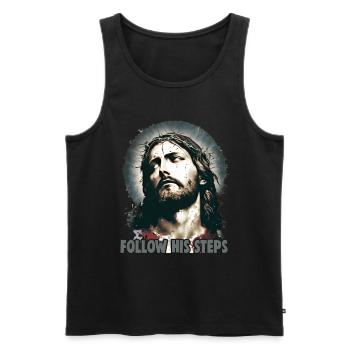 Christliche Zitate Designs Follow His Steps - Männer Premium Bio Tank Top - Schwarz - Vorne - Michal (187cm)