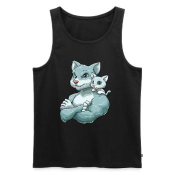 Starker Kater Vater mit seinem Kätzchen für - Männer Premium Bio Tank Top - Schwarz - Vorne - Michal (187cm)