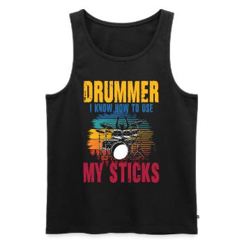 Drummer I Know How To Use My Sticks - Männer Premium Bio Tank Top - Schwarz - Vorne - Michal (187cm)