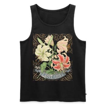 Lys vintage, lis tigre, illustration botanique - Débardeur bio Premium Homme - noir - Devant - AI Model Male 178 light (178cm)