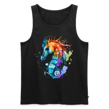 Watercolor Seahorse Colorful Sea Horse Lover - Männer Premium Bio Tank Top - Schwarz - Vorne - Michal (187cm)