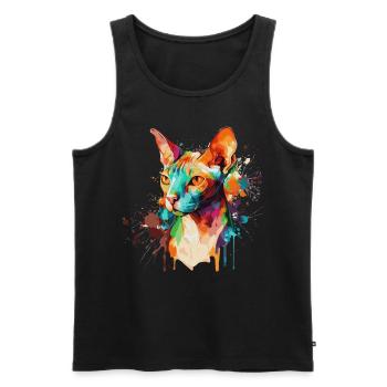 Aquarelle Sphynx Chat Coloré Sans Poils Cat Lover - Débardeur bio Premium Homme - noir - Devant - Michal (187cm)