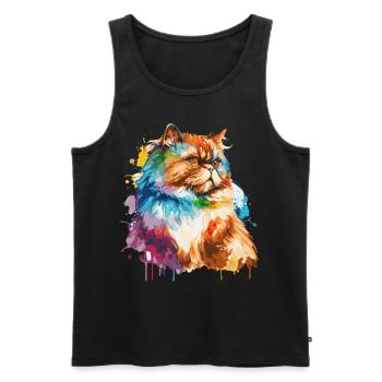 Aquarelle Chat Persan Coloré Chats Persans Amoureux - Débardeur bio Premium Homme - noir - Devant - AI Model Male 178 light (178cm)