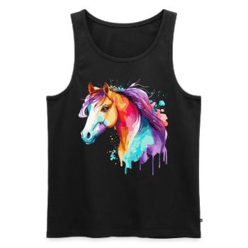 Aquarelle Cheval Équitation Poney Coloré Pet Poneys Lo - Débardeur bio Premium Homme - noir - Devant - AI Model Male 178 light (178cm)