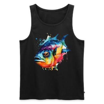 Watercolor Piranha Colorful Freshwater Fishing Out - Männer Premium Bio Tank Top - Schwarz - Vorne - AI Model Male 178 light (178cm)