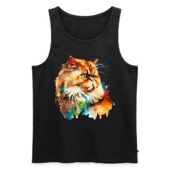 Aquarelle Chat Persan Coloré Chats Persans Amoureux - Débardeur bio Premium Homme - noir - Devant - AI Model Male 178 light (178cm)