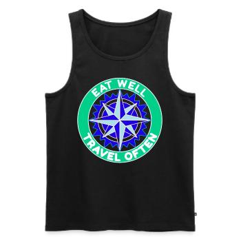 Eat Well Travel Often Reisemotto Urlauber - Männer Premium Bio Tank Top - Schwarz - Vorne - AI Model Male 178 light (178cm)
