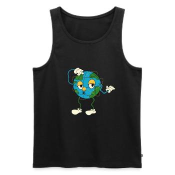 Cartoon Globe Drôle de professeur de géographie - Débardeur bio Premium Homme - noir - Devant - AI Model Male 178 light (178cm)