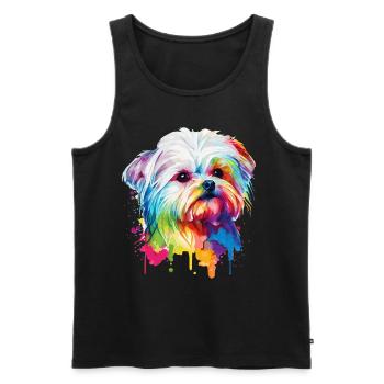 Aquarelle Maltese Mignon coloré Chien de compagnie coloré - Débardeur bio Premium Homme - noir - Devant - Michal (187cm)