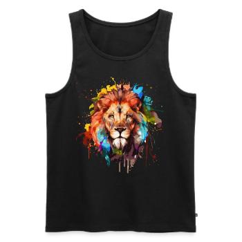 Watercolor Lion Head Colorful Safari African Wildl - Men's Premium Organic Tank Top - black - Front - Michal (187cm)